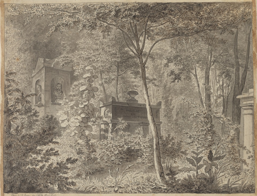 Christoffer Wilhelm Eckersberg - Ved Molières gravmæle i Jardin Elysée des Petits Augustins, Paris 10 Juni 1811