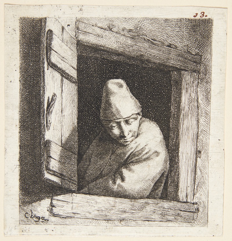 Cornelis Pietersz. Bega - Bonde, der ser ud af et vindue