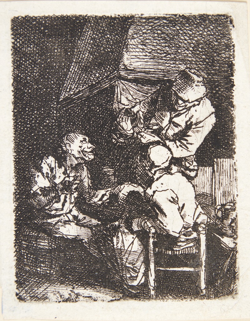 Cornelis Pietersz. Bega - Tre figurer ved et ildsted