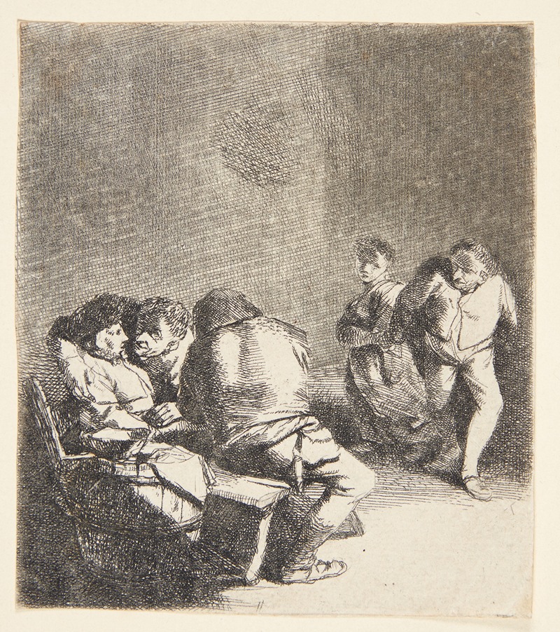 Cornelis Pietersz. Bega - Tre siddende personer og et dansende par