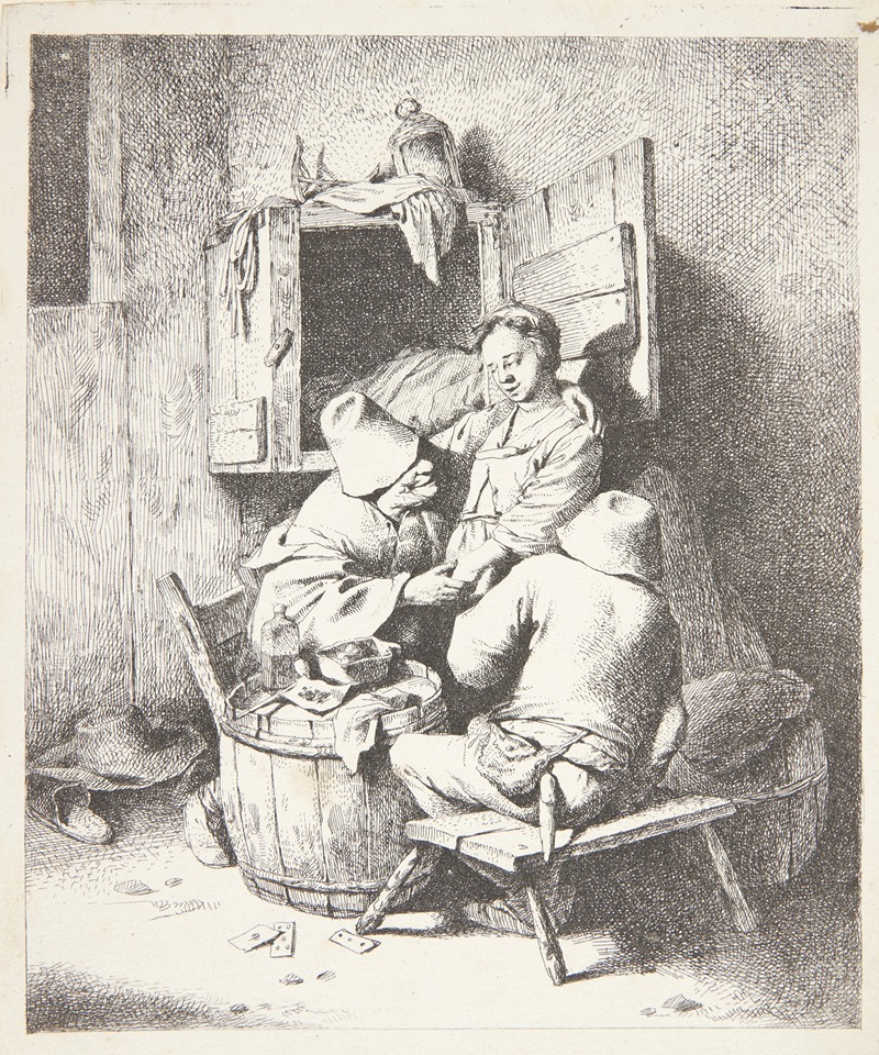 Cornelis Pietersz. Bega - Ung værtinde og to siddende mænd i en krostue
