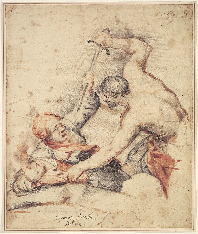 Domenico Fiasella - Mand, der angriber en moder og hendes barn