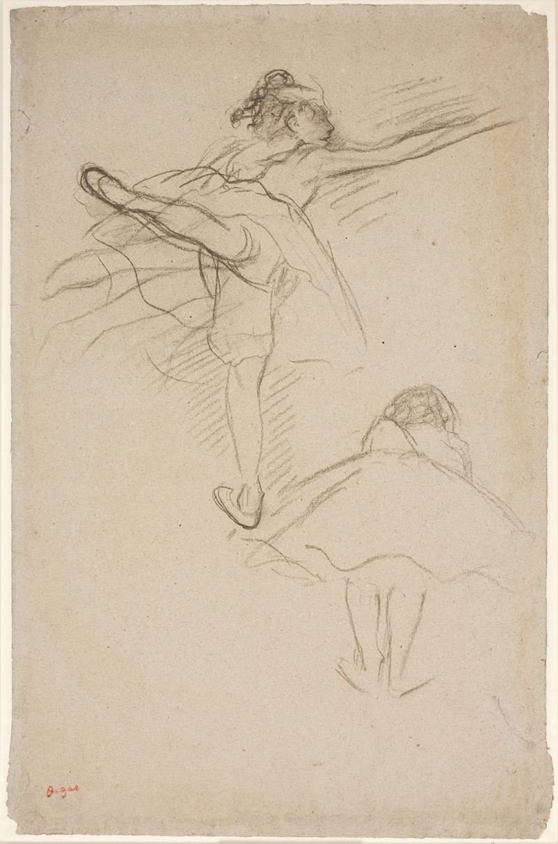 Edgar Degas - To studier af danserinder Øverst danserinde stående på venstre ben; nederst foroverbøjet danserinde set fra ryggen