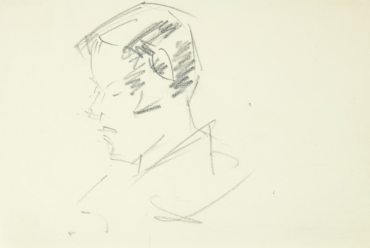 Edvard Weie - Portrætstudie af malerinden Ellen Olrik, 7-8-profil mod venstre