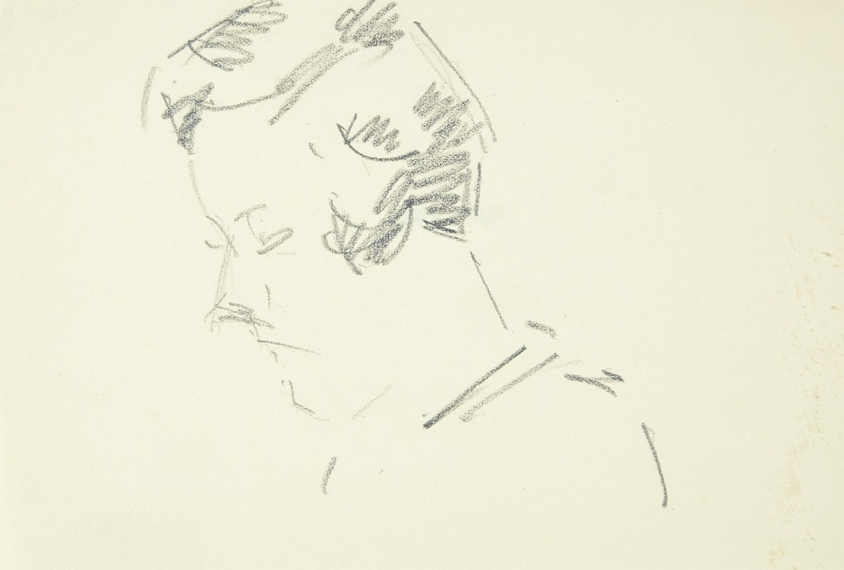 Edvard Weie - Portrætstudie af malerinden Ellen Olrik, med bøjet hoved, 7-8-profil mod venstre