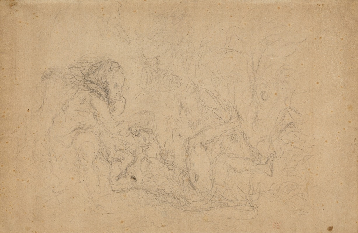 Eugène Delacroix - Herkules kaster Diomedes for hans egne heste