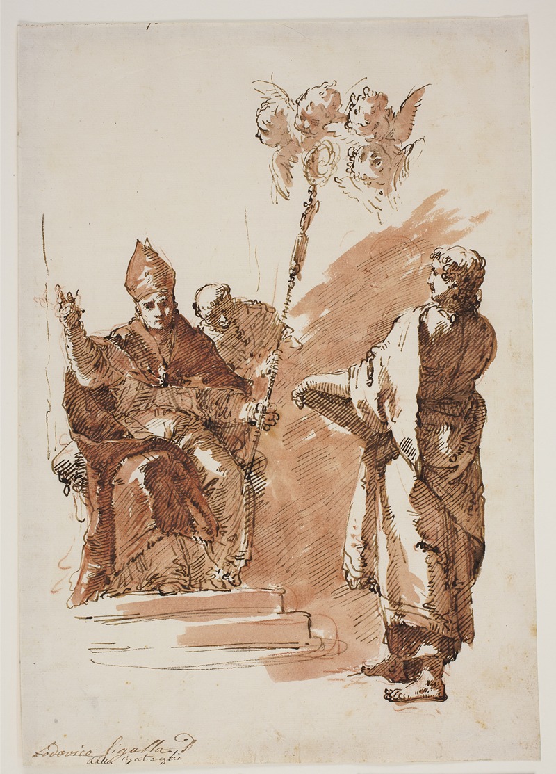 Francesco Fontebasso - Ludvig den Hellige siddende med apostlen Johannes stående ved siden af Studie til en altertavle i Chiesa dell’Angelo Raffaele, Venedig