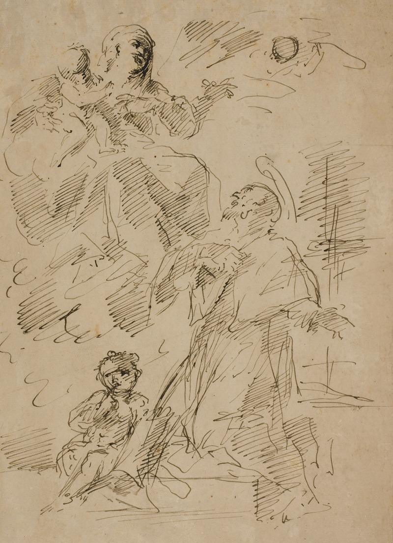 Gaspare Diziani - Jomfru Maria med barnet i skyerne, den hellige Johannes af Nepomuk nedenunder