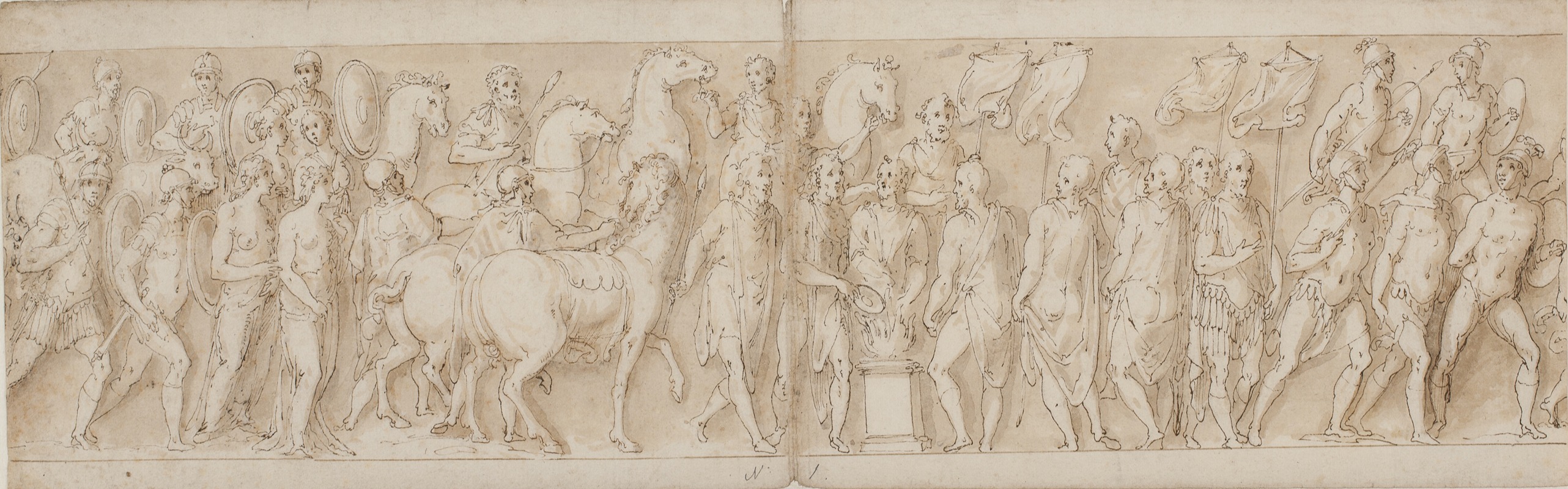 Giovanni Guerra - Tilfangetagne kvinder føres bort; livvagternes optog; Marcus Aurelius ofrer ved et alter; Marcus Aurelius betragter et angreb