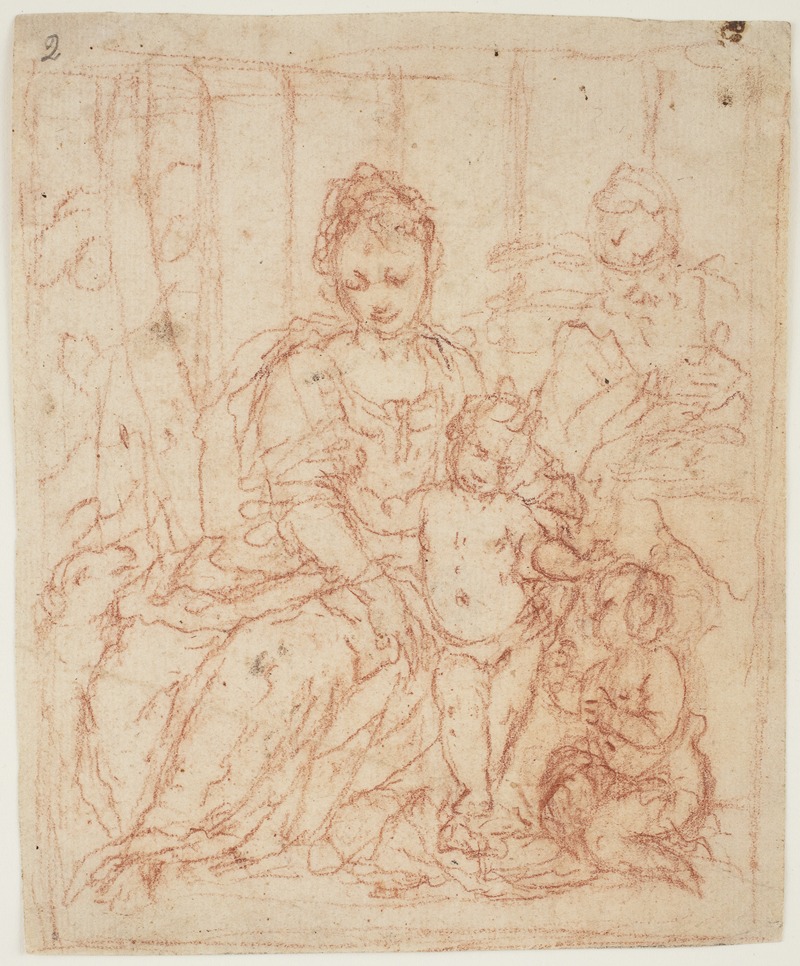 Giuseppe Diamantini - Den hellige familie med Johannes Døberen som barn og et lam