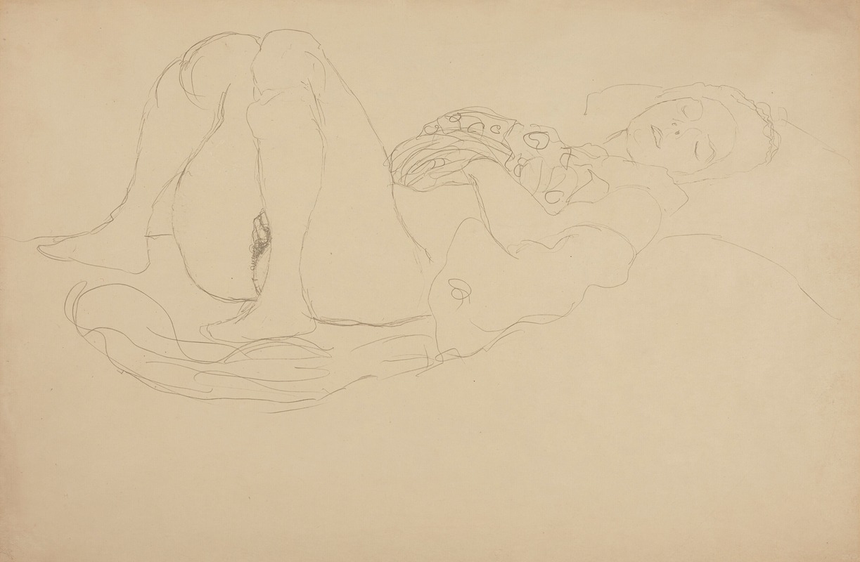 Gustav Klimt - Liegender Halbakt nach rechts
