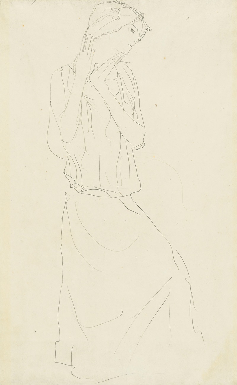 Gustav Klimt - Stehend mit erhobenem Unterarmen nach rechts (Studie für die Tänzerin)
