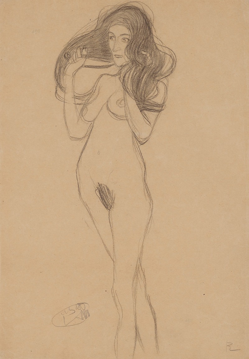 Gustav Klimt - Stehender Mädchenakt nach links