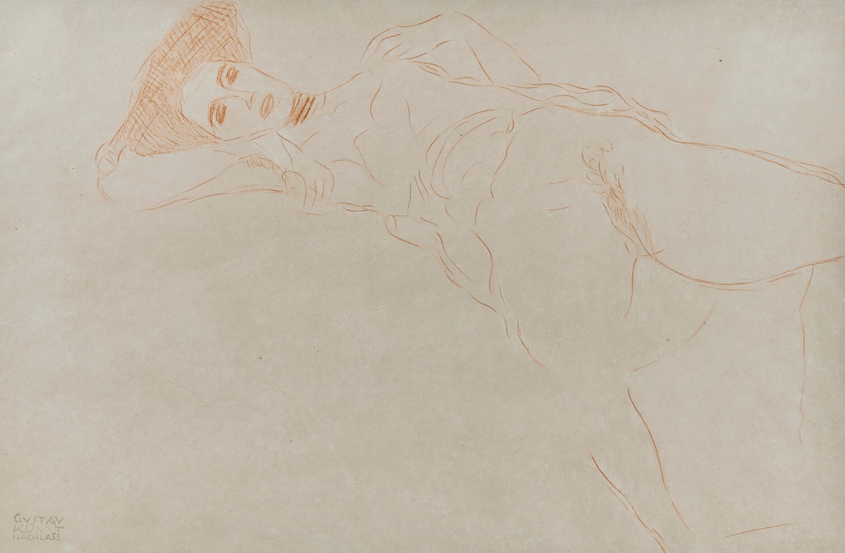 Gustav Klimt - Nach links liegender Akt mit gespreizten Beinen