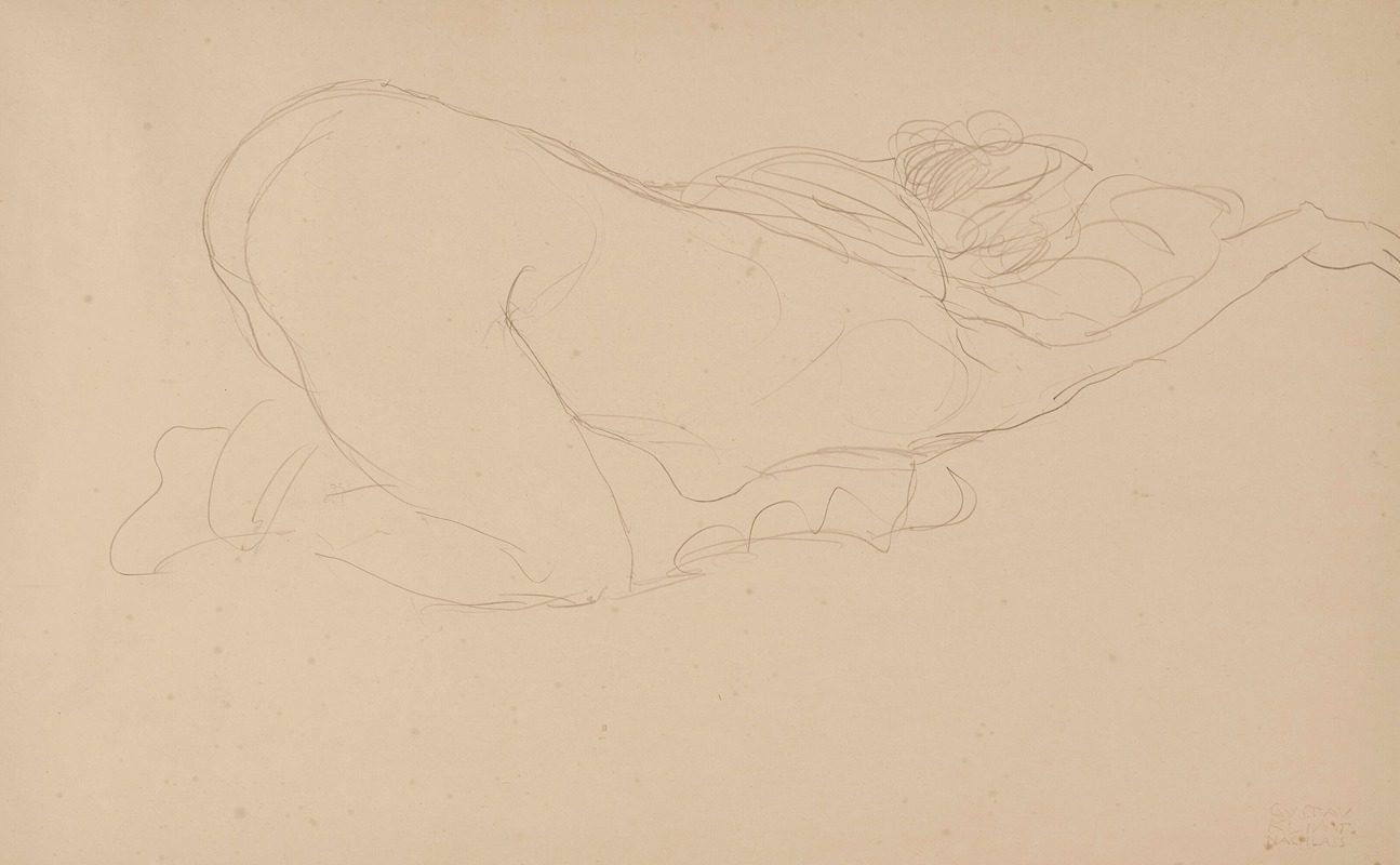 Gustav Klimt - Zusammengekauerter Halbakt nach rechts