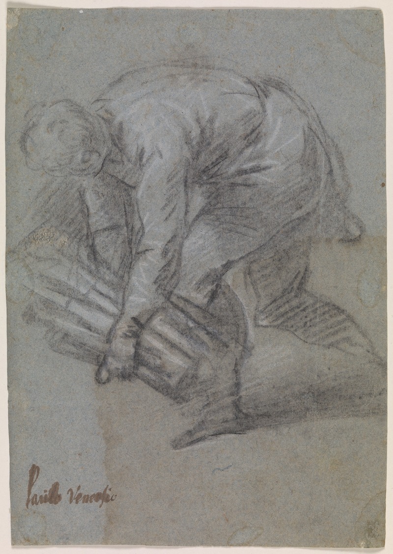 Jacopo Palma il Giovane - Foroverbøjet mand med et brændeknippe i armene, vendt mod venstre