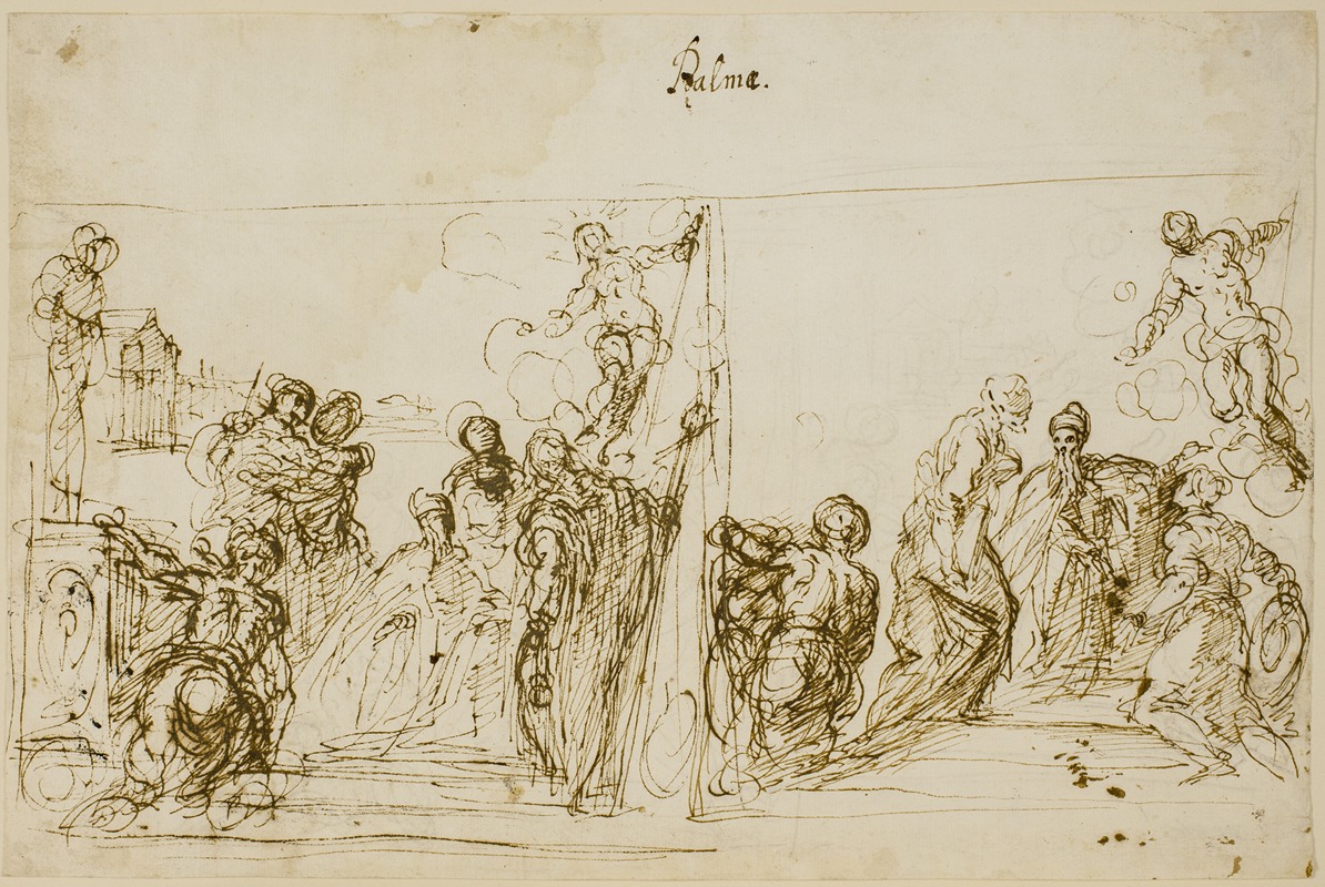 Jacopo Palma il Giovane - To kompositionsskitser til votivmaleriet af Doge Pasquale Cicogna, Sala del Pregadi, Dogepaladset, Venedig