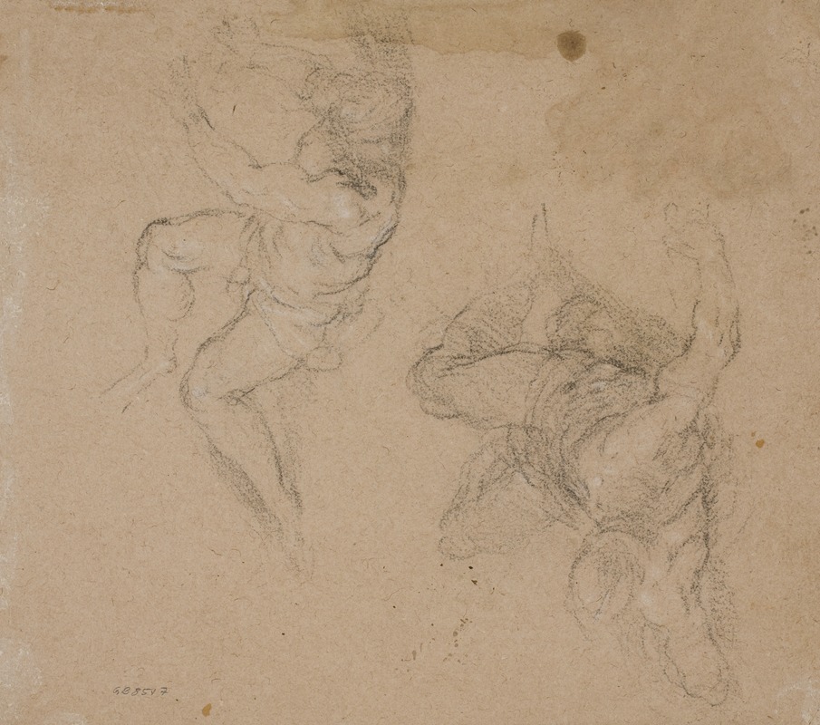 Jacopo Palma il Giovane - To studier af mandlige figurer liggende på ryggen, set i forkortning