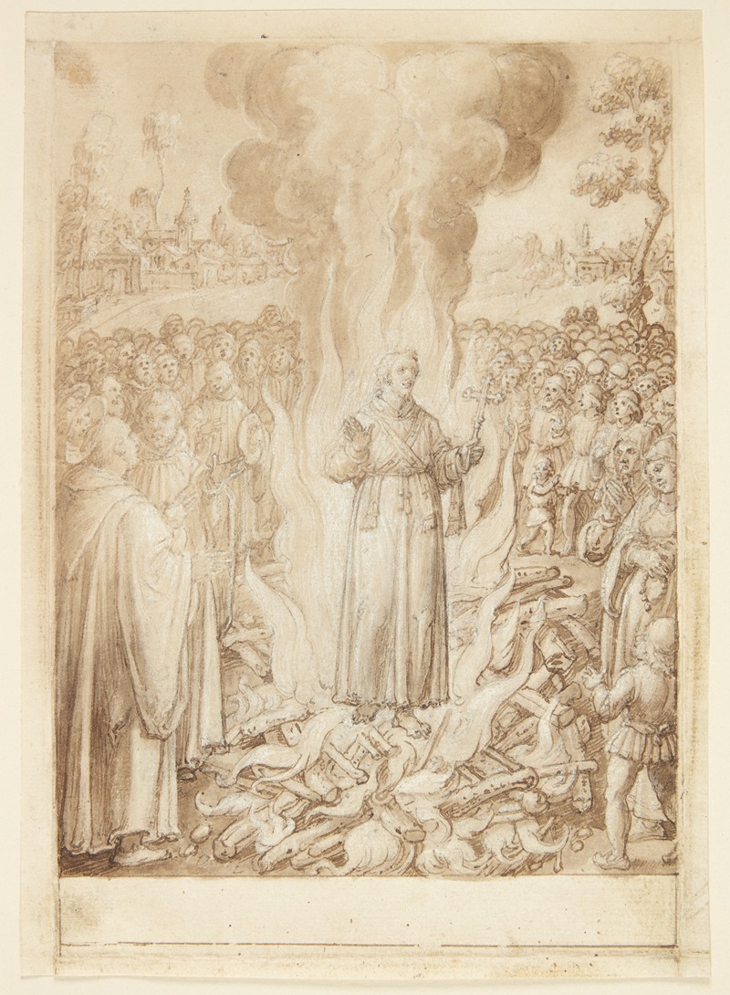 Jan van der Straet - S Giovanni Alberti Fiorentinos historie Abbed Petrus beviser ved ildprøven, at bispen af Firenze er kætter og simonist