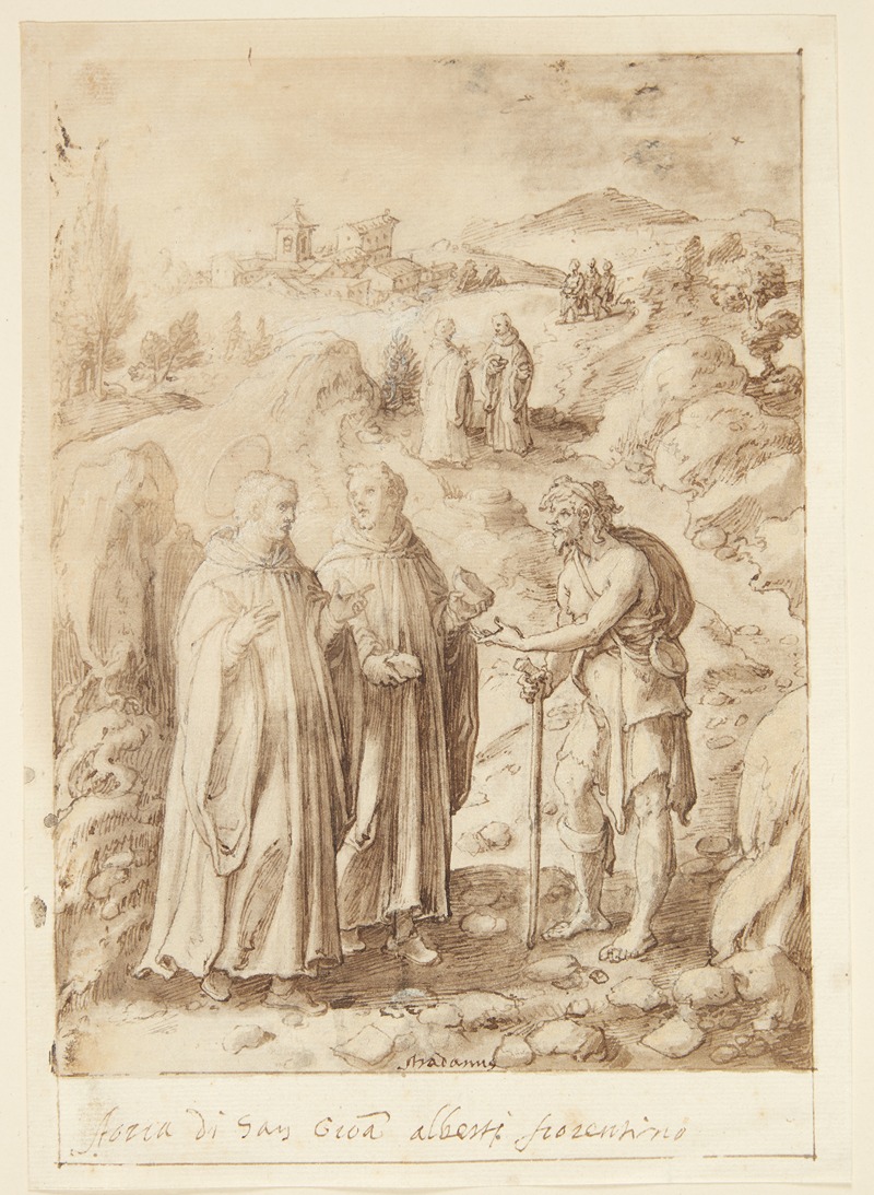 Jan van der Straet - S Giovanni Alberti Fiorentinos historie Helgenen og den ledsagende munk giver en tigger deres sidste brød