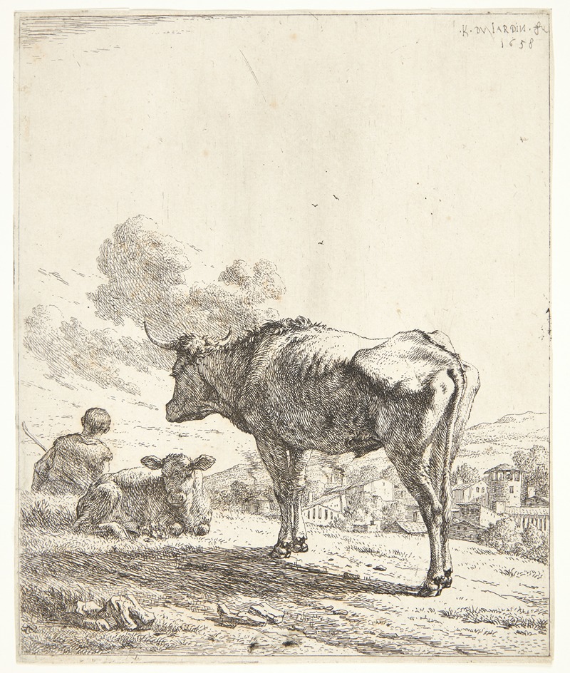 Karel Dujardin - Stående okse og liggende kalv