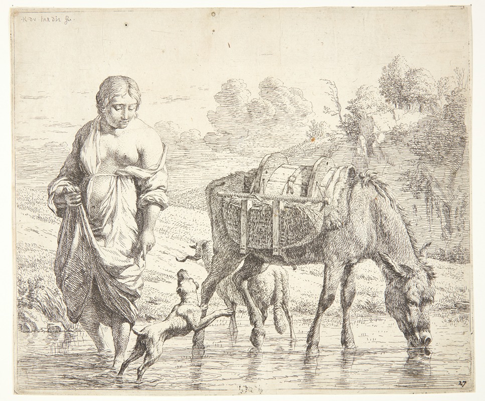 Karel Dujardin - Bondekvinden, der passerer en bæk med sit lastdyr