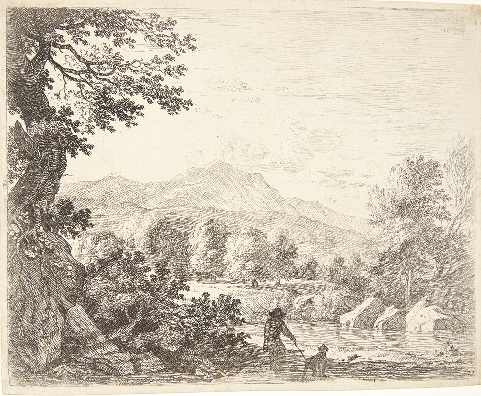 Karel Dujardin - Landskab med en mand og en hund