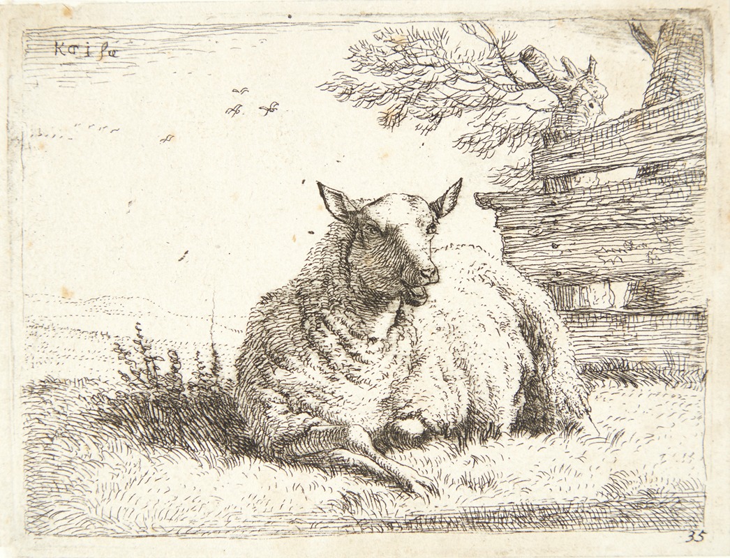 Karel Dujardin - Liggende får nær et trægærde