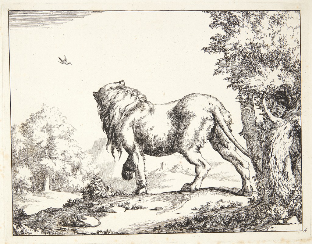Stående løve, set bagfra by Marcus de Bye - Artvee