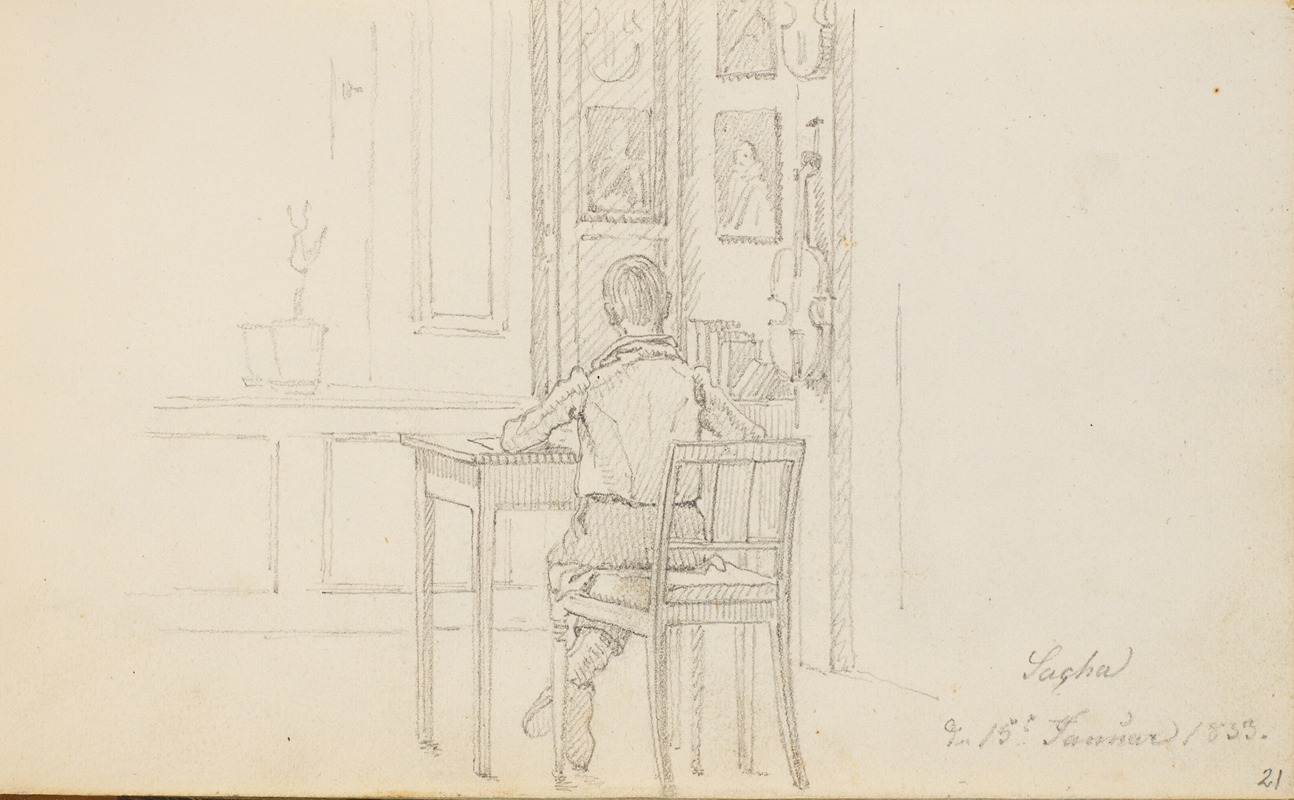 Martinus Rørbye - Interiør med siddende dreng, set fra ryggen