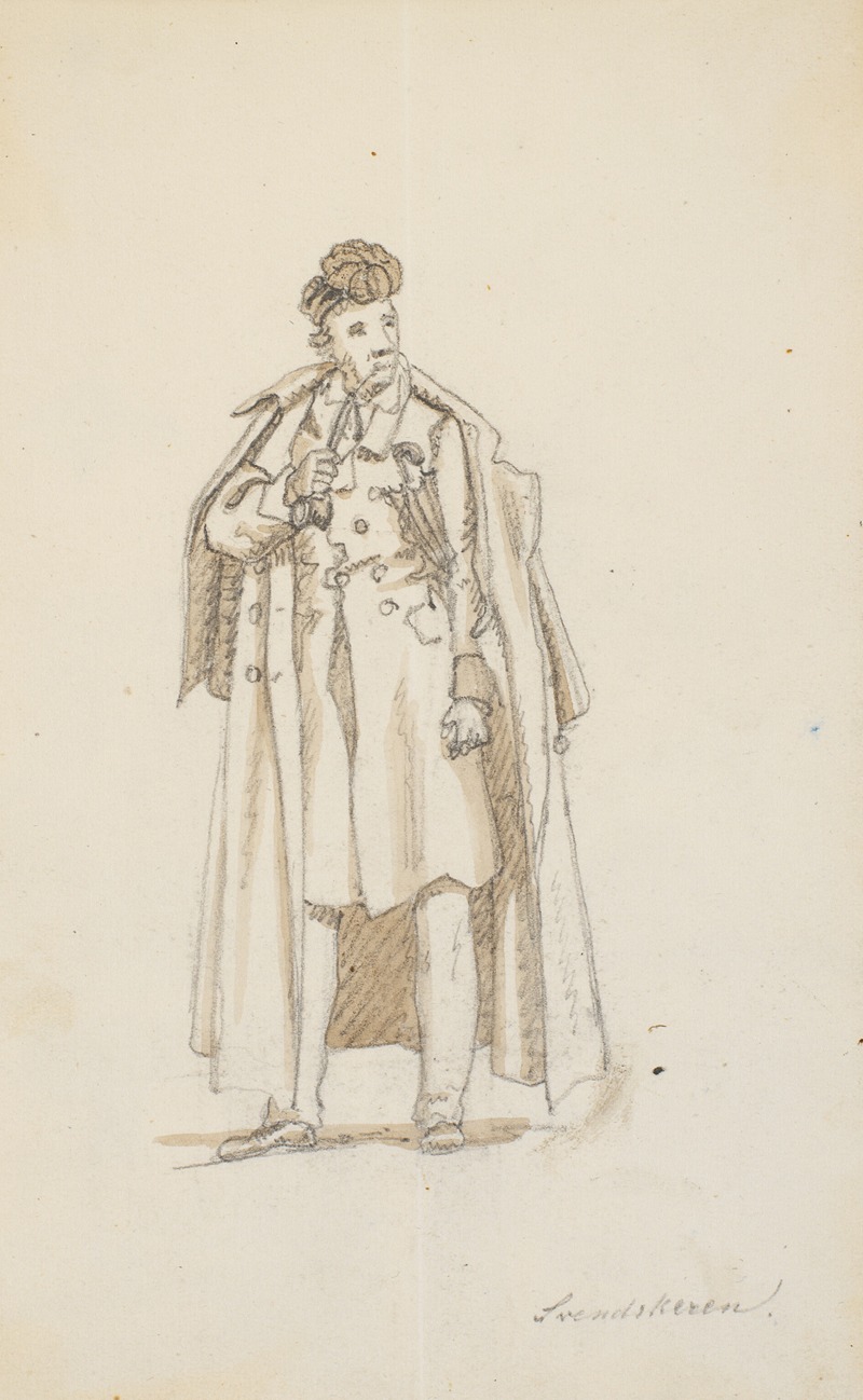 Martinus Rørbye - Stående mand med kappe og pibe