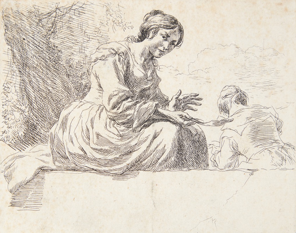 Nicolaes Pietersz. Berchem - Bondepige siddende på en sten Titelblad til Får