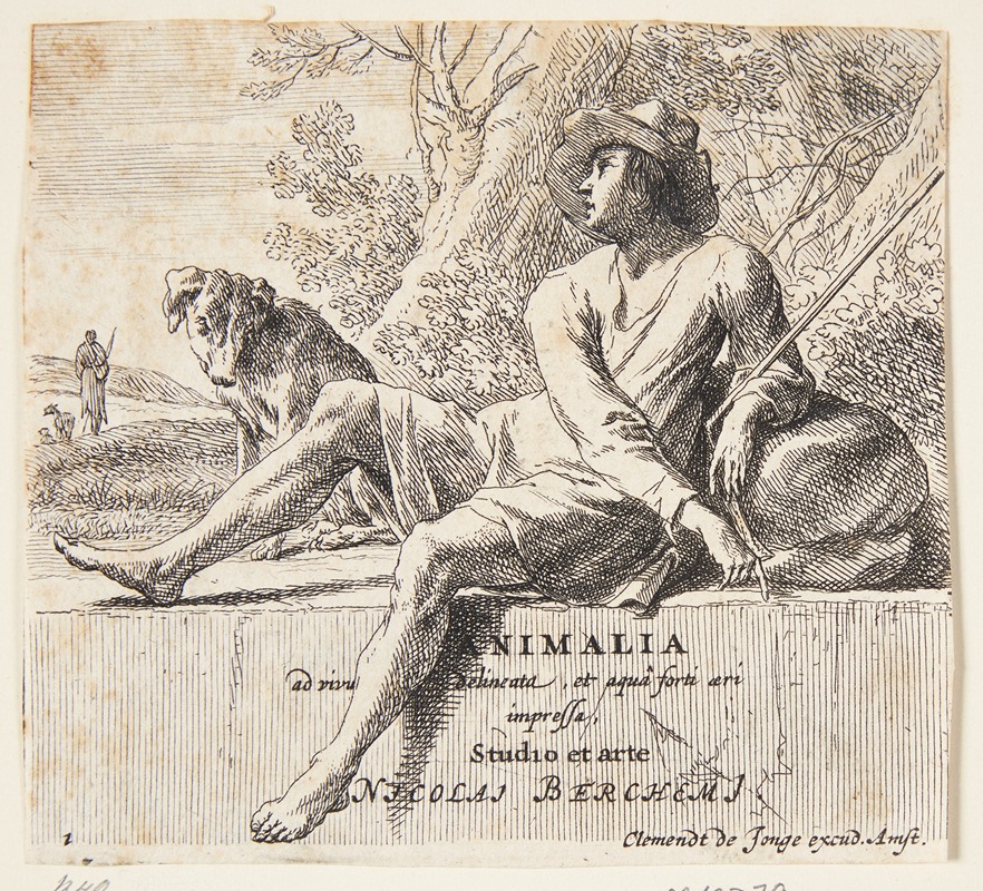 Nicolaes Pietersz. Berchem - Fårehyrde siddende på en sten Titelblad til Forskellige dyr