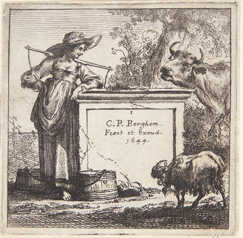 Nicolaes Pietersz. Berchem - Malkepige lænet mod en piedestal