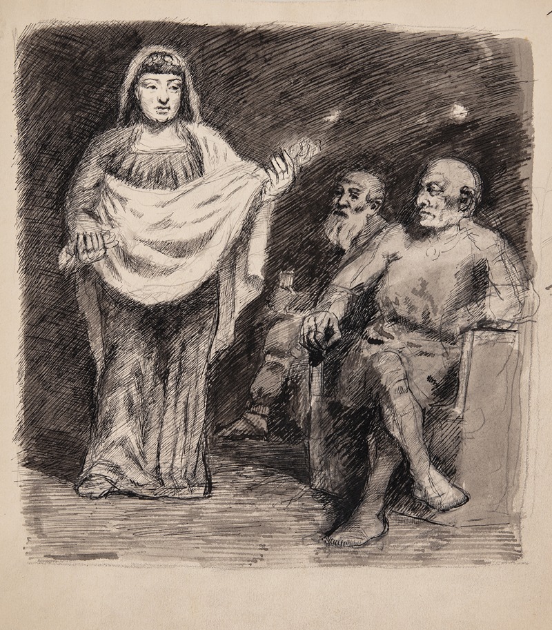 Oluf Hartmann - Kvinde foran to mænd- motiv fra nordisk oldtid