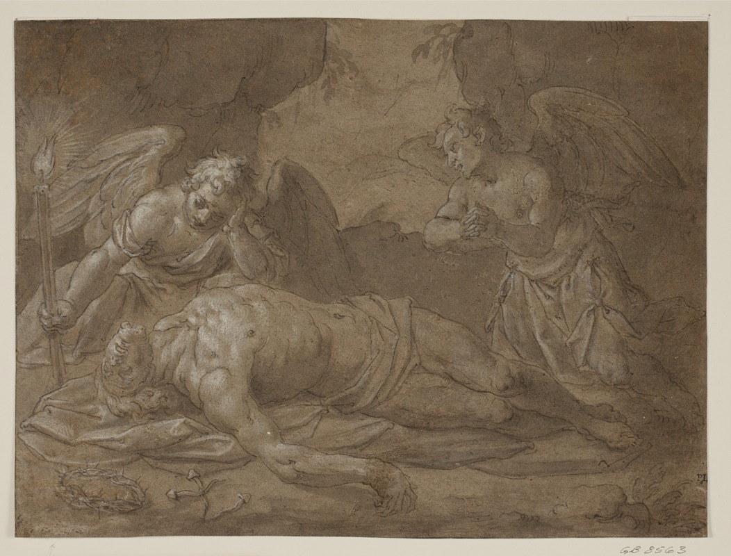 Pasquale Ottino - Den døde Kristus med to sørgende engle
