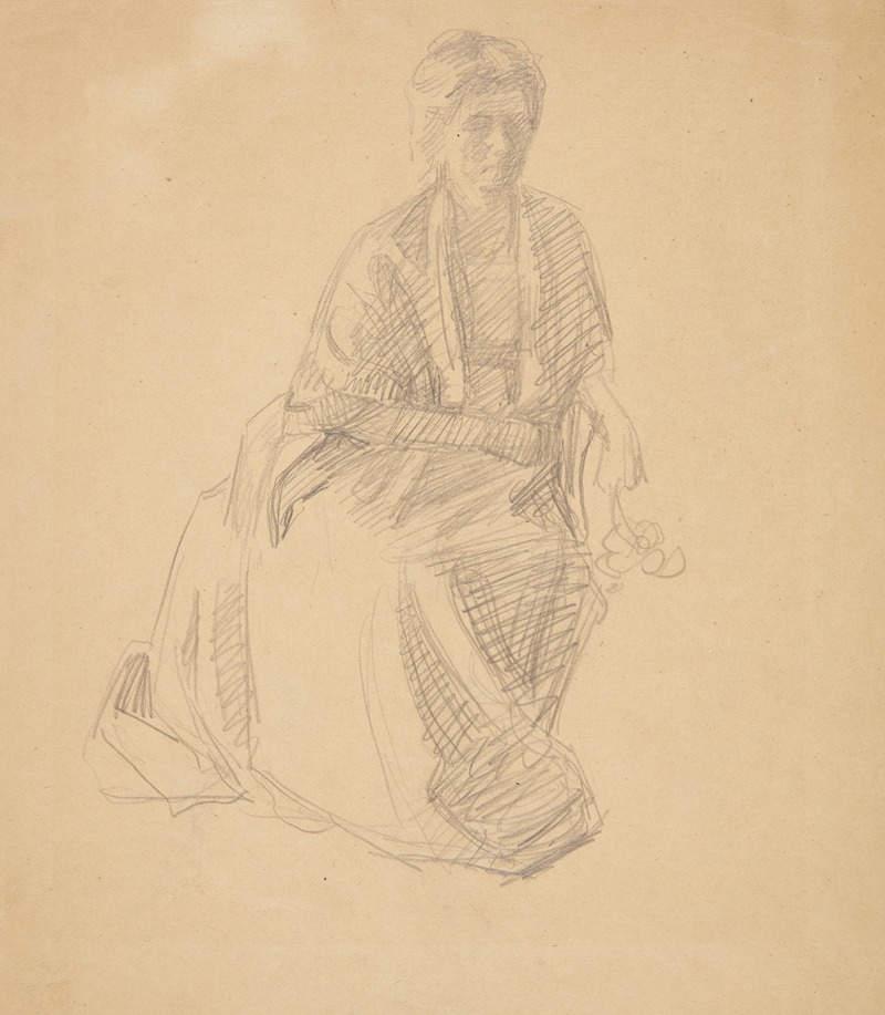 Peter Hansen - Kunstnerens hustru Fru Elise P H siddende Studie til maleriet- Faaborgmuseets Indvielse 1910-11