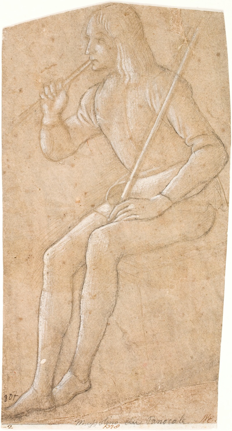 Pintoricchio - Siddende ung mand med stav spillende fløjte