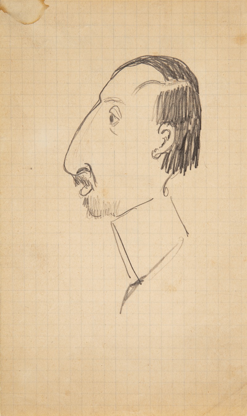 Robert Storm Petersen - Karikatur af Karl Isakson, profil mod venstre