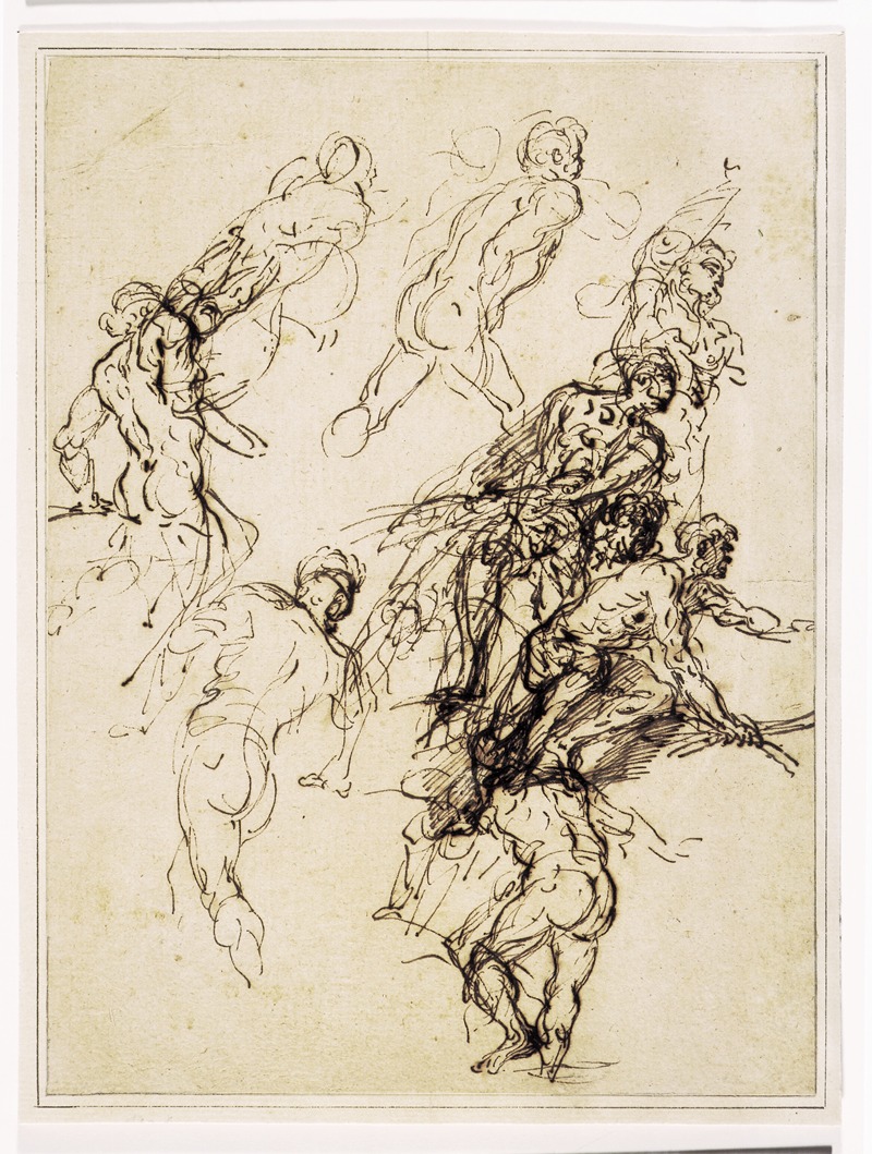Salvator Rosa - Skitser af mandlige figurer i bevægelse mod højre