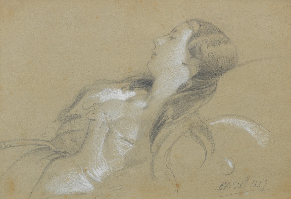Sir Edwin Henry Landseer - A sketch of a lady sleeping