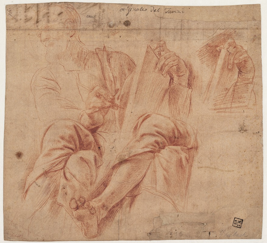 Tanzio da Varallo - Studie af apostlen Markus skrivende, samt detailstudie af hånden, der holder bogen