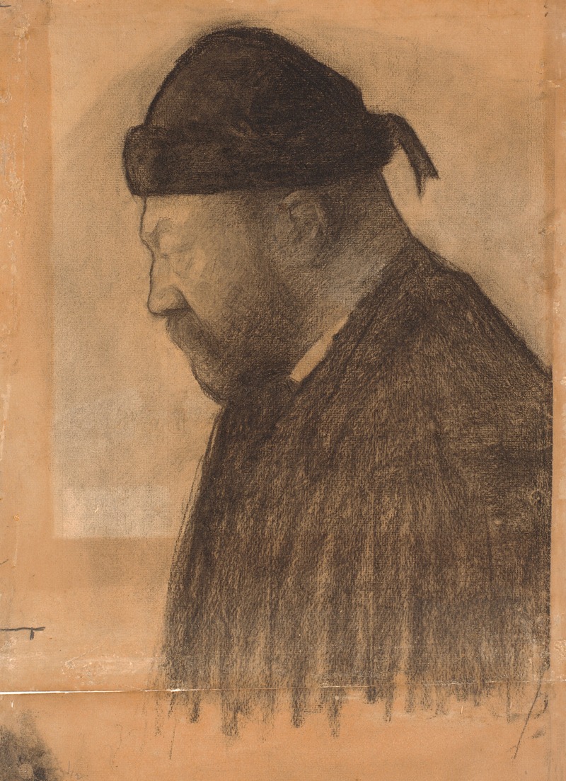 Vilhelm Hammershøi - Portræt af Thorvald Bindesbøll i profil mod venstre