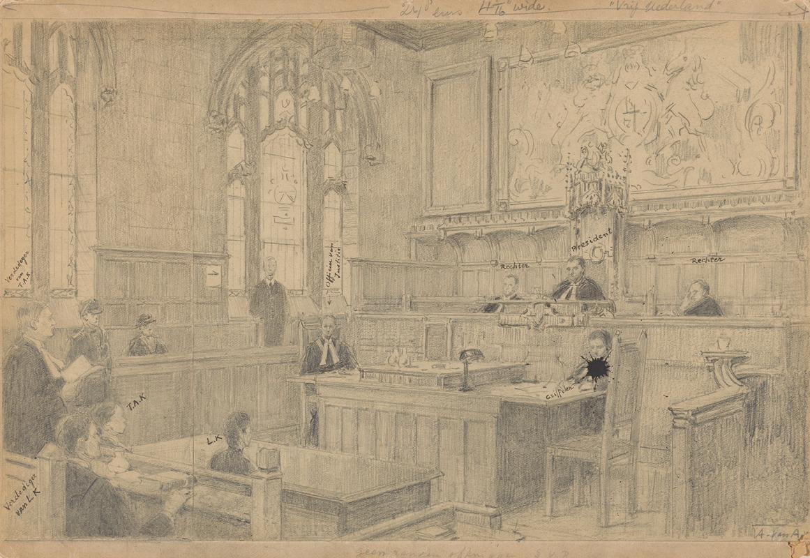 Anton Abraham van Anrooy - Studie van de gehele compositie voor het (onvoltooide) schilderij van de Nederlandse rechtbank in London, juni 1942