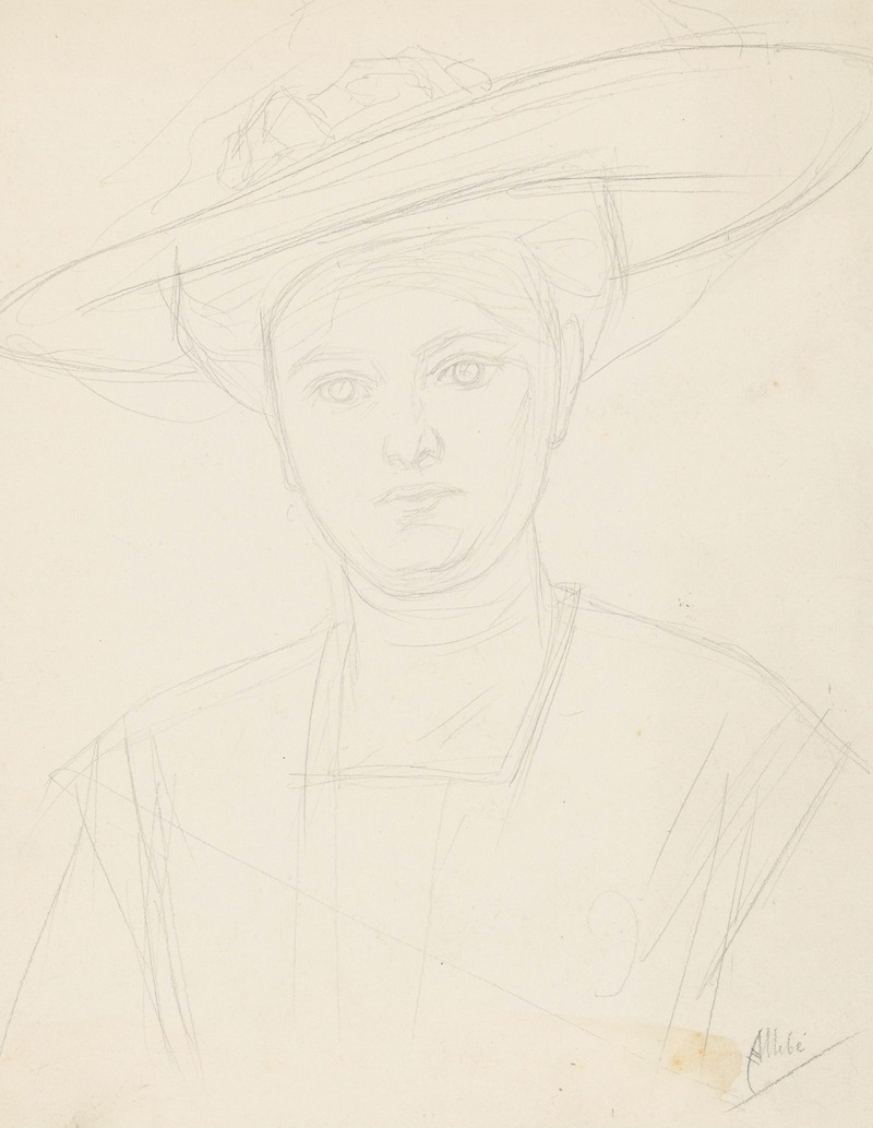 August Allebé - Portret van een vrouw met een hoed