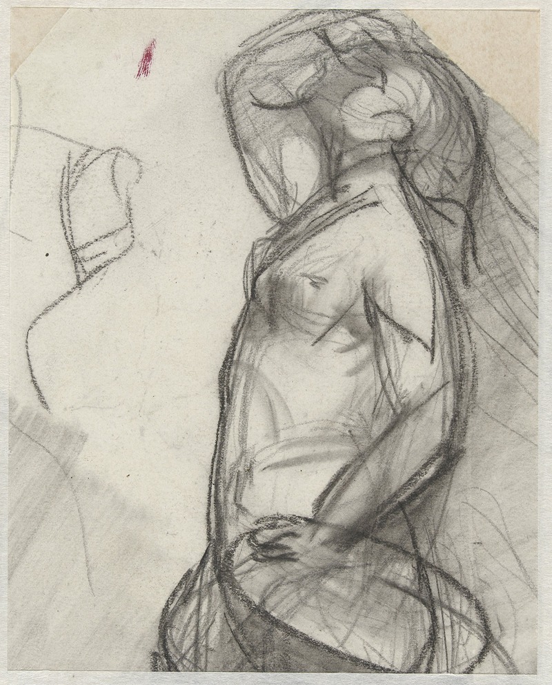 August Allebé - Staand vrouwelijk naakt, omhoog kijkend met de hand boven de ogen