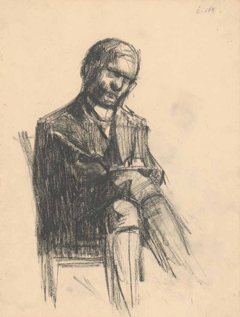 Eduard Putra - Study of a Seated Man Writing on his Knees with a Quill