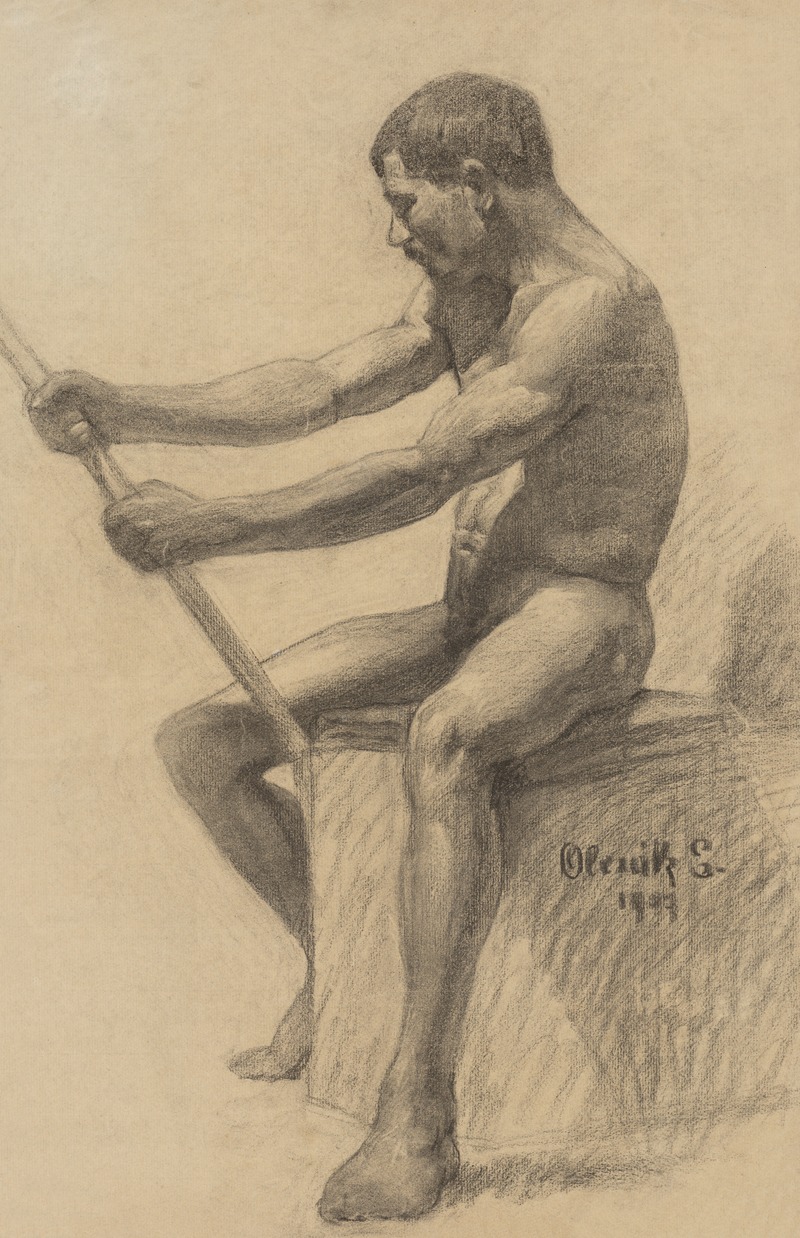 Emil Alexay-Olexák - Study of a Seated Man with a Cane