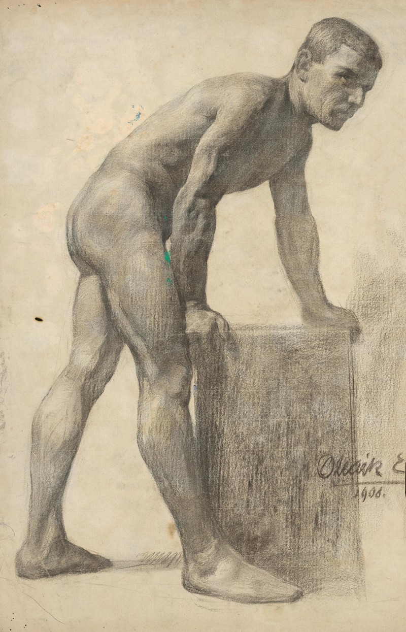 Emil Alexay-Olexák - Study of Male Nude – From the Side