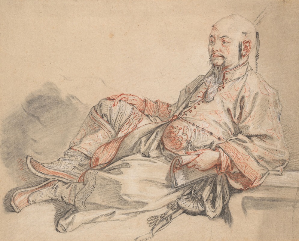 François Boucher - Man in Chinese Costume, Reclining